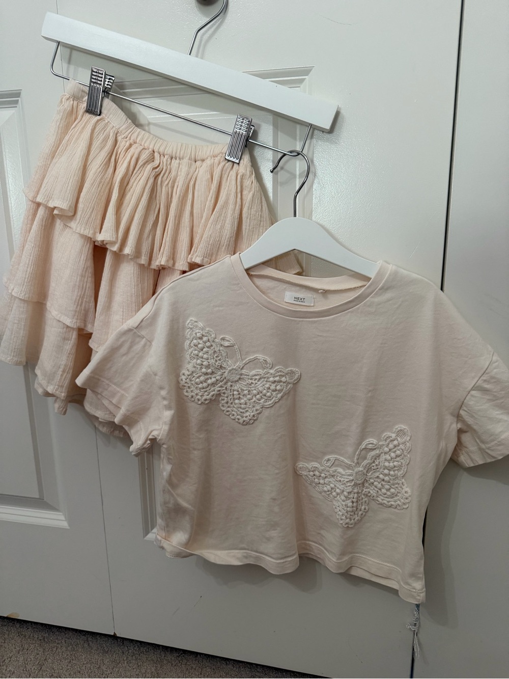 next Cream Butterfly Tee and Tiered Skirt Set